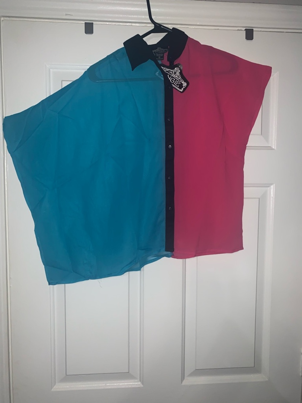 Angie Two-Tone Blue and Pink Button-Up Blouse